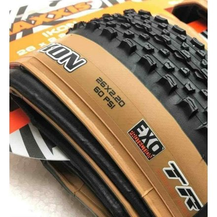 26x2.20 Maxxis Ikon AR Exo TR Tanwall (sötétebb Skinwall) 60Tpi Hajtogatós Gumiköpeny 585g