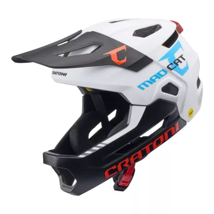 CRATONI MadCat MIPS Junior Full Face sisak S/M (49–56 cm) – Fehér/Fekete matt lecsatolható állvédős full face