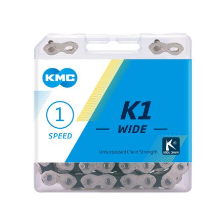 Lánc KMC 01 seb. K1-W 1/2x1/8 112L ezüst/fekete BMX